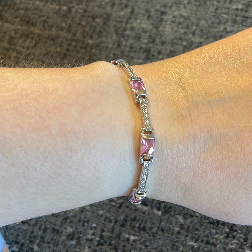 Sterling silver & pink Swarovski crystal bracelet
